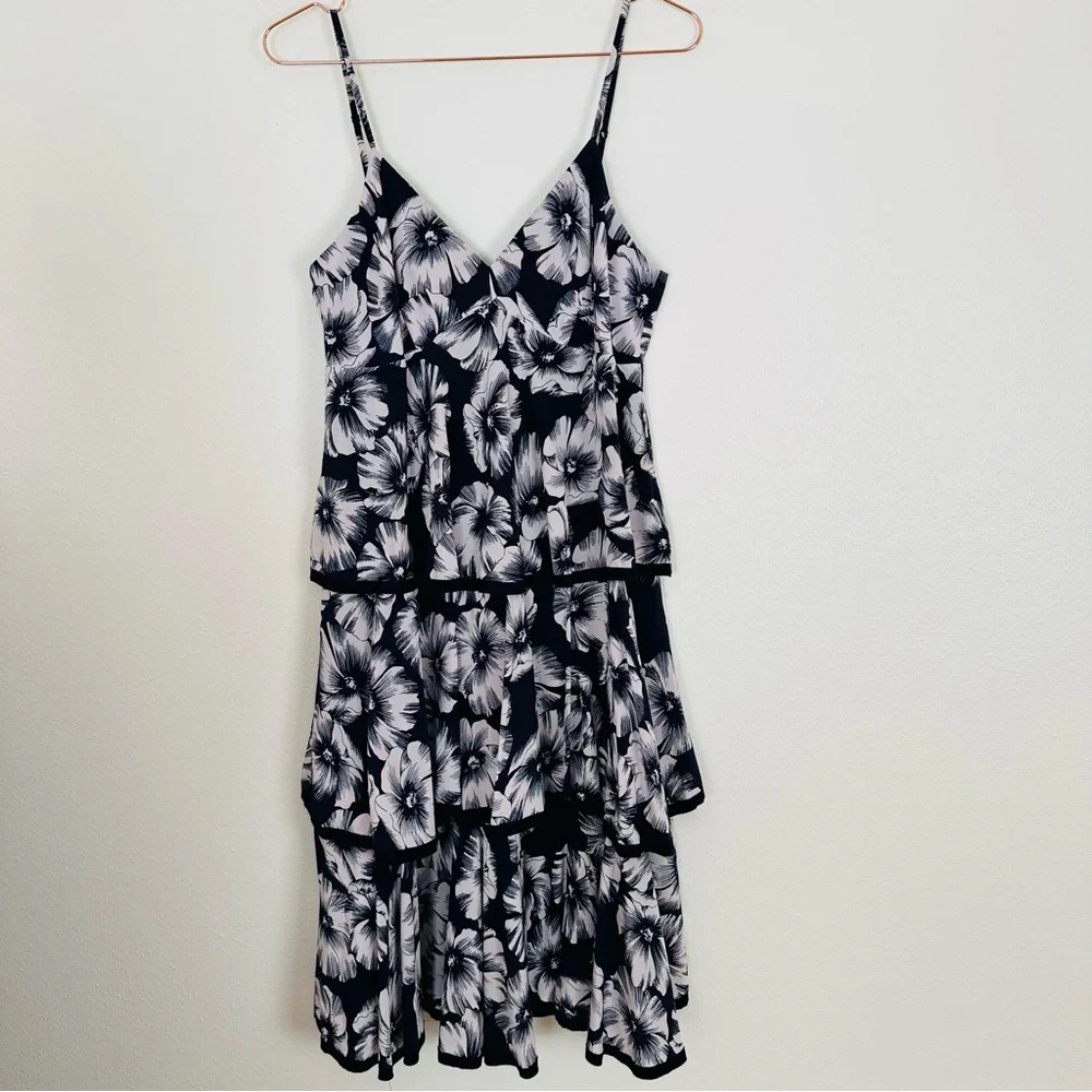 J. Crew Floral Tiered Ruffle 100% Silk Thin Straps Midi Dress